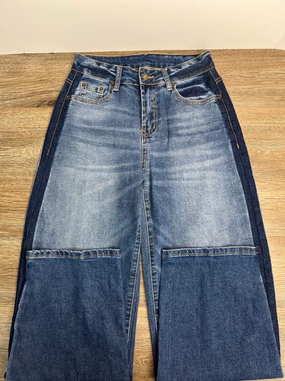 Sidefeel  Wide Barrel Leg Jeans | High Rise Two Tone Denim Size 4